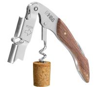 H&S Abridor de Vino Profesional 3en1 - Sacacorchos Profesional para Camarero - Abrebotellas Vino con Cuchilla y Mango de Madera - Abre Botellas Manual de Acero Inoxidable