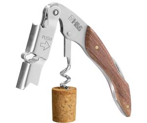 H&S Abridor de Vino Profesional 3en1 - Sacacorchos Profesional para Camarero - Abrebotellas Vino con Cuchilla y Mango de Madera - Abre Botellas Manual de Acero Inoxidable