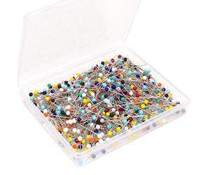 H&S Alfileres de Costura con Cabeza de Cristal - 500uds - Set Alfileres de Costura Largos - Múltiples Colores