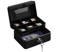 H&S Caja Fuerte Pequeña con Bandeja para el Dinero y Llave - Caja Caudales de Acero Negro con 2 Llaves y Sección para Monedas - Cajas Fuertes Pequeñas de Seguridad - Caja con Candado