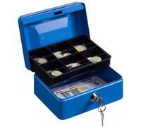 H&S Caja Fuerte Pequeña con Bandeja para el Dinero y Llave - Caja Caudales de Acero Negro con 2 Llaves y Sección para Monedas - Cajas Fuertes Pequeñas de Seguridad - Caja con Candado - Azul