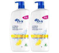 H&S Citrus Fresh Champú Anticaspa para Pelo Graso 2x1000ml, con Dispensador. Hasta 100% de Protección Anticaspa, Clínicamente Probado. Frescor y Limpieza con Aroma a Cítricos, New Version