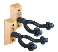 H&S Colgador de Pared para Guitarras con Base de Madera - 2uds - Soporte Montado para Guitarra Acústica, Electrica y Ukelele - con Ganchos de Goma