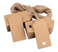 H&S Etiquetas de Regalo Marrones - 120 uds - Etiqueta de Papel Kraft con Cordel de Yute para Regalos de Comunion y Bodas - Personalizadas con Diseño en Forma de Corazón