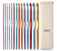 H&S Kit Agujas de Crochet - 14uds - Ganchillo de Aluminio con Mango de Agarre Firme - Ganchillos + Bolsa de Cortesía