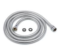 H&S Manguera Ducha de Acero Inoxidable con 2 Arandelas - Cable ducha 2 m - Flexo Ducha de Recambio Universal con Acabado Cromado - Cable Antienrollamiento y Gran Caudal