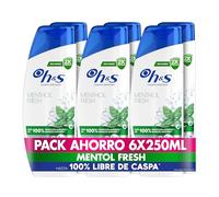 H&S Menthol Fresh Champú Anticaspa Pack 6 x 250 ml, Protección Total, Aroma Mentol
