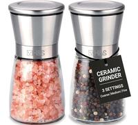 H&S Molinillo Sal y Pimienta - Salero y Pimentero de Acero Inoxidable Vidrio - Molinillo Pimienta Manual Molienda Ajustable - Salt and Pepper Grinder Set