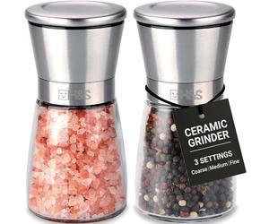 H&S Molinillo Sal y Pimienta - Salero y Pimentero de Acero Inoxidable Vidrio - Molinillo Pimienta Manual Molienda Ajustable - Salt and Pepper Grinder Set