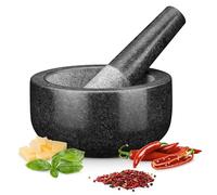 H&S Mortero Piedra Maciza de Granito - Mortero Cocina para Machacar y Triturar Especias - Set Molcajete Grande de Cocina para Moler - Mortar and Pestle