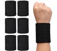 H&S Muñequeras Sudor Deportiva - 6x Muñequera Padel Hombre y Mujer - Muñequera Tenis Crossfit Gym Baloncesto - 6x Muñequeras Padel Deportivas Sudor Negras - Sweat Wristband