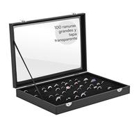 H&S Organizador Anillos y Pendientes - Joyero Guarda Joyas con Tapa Transparente y Forro de Terciopelo - Bandeja con Capacidad para 100 Anillos