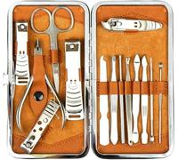 H&S Set Manicura y Pedicura Hombre y Mujer- 14uds - Kit Manicura de Acero Inoxidable Unisex - Quitacutículas y Cortauñas con Estuche de Cuero - Set Cuidado Uñas