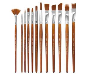 H&S Set Pinceles para Pintura Acrilica y Oleo - 12uds - Pincel Profesional para Acrilico de Punta Plana y Redonda - con Pelo Sintético