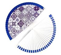 H.U.S.L® Abanico 23CM DE Madera Lisa con Tela DE Marfil, Abanico DE Madera Adornado, Abanico Original (BALDOSAS_2)