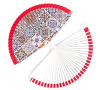 H.U.S.L® Abanico 23CM DE Madera Lisa con Tela DE Marfil, Abanico DE Madera Adornado, Abanico Original (BALDOSAS_3)