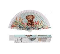 H.U.S.L® Abanico 23CM DE Madera Lisa con Tela DE Marfil, Abanico DE Madera Adornado, Abanico Original (Cachorrito)