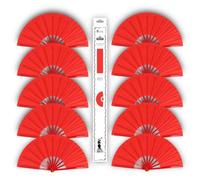 H.U.S.L®| Abanicos Extragrandes de Plástico 33cm con Caja | Abanicos para Fiesta de Bola Bailes Despedidas de Soltera | Varios Colores Disponibles | Abanicos Taichi KongFu (ROJO_10Unidades)