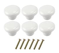 HUSL Pomo de Armario de Cerámica de Colores 40mm,Perillas Redondas de Cerámica, Pomos y Tiradores de Muebles Coloridos para Cajones, Armarios, Puertas Interiores, Cocina. (Blanco-40mm-6unds)