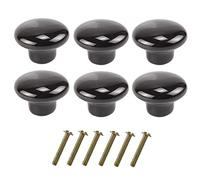 HUSL Pomo de Armario de Cerámica de Colores 40mm, Perillas Redondas de Cerámica, Pomos y Tiradores de Muebles Coloridos para Cajones, Armarios, Puertas Interiores, Cocina. (Negro-40mm-6unds)