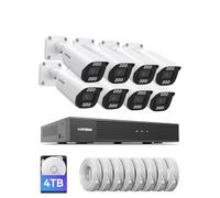 H.VIEW PoE - Juego de cámaras de vigilancia 4K con grabadora NVR de 8 canales con disco duro de 4 TB, 8 x 8 MP, cámara PoE IP, grabación exterior 24/7, visión nocturna por infrarrojos