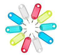 H&W 50 etiquetas de plástico con etiquetas, llaveros transparentes con etiquetas, llaveros de doble cara con anillo dividido para llaves, mascotas, equipaje, oficina, etiquetas de nombre, 5 colores