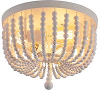 H.W.S Plafón Sala de techo madera granja araña perlas madera E27 vintage colgante luminaria techo dormitorio cocina lámpara comedor pasillo lámpara (A)