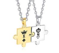 H.ZBRUJ Collar para parejas de acero inoxidable, collar de pareja para mujeres, hombres, rey y reina, relación K & Q a juego collares con colgante de rompecabezas