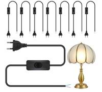 H03VVH2-F2 - Cable de alimentación con enchufe e interruptor (8 unidades, 1,80 m, cable de conexión con enchufe europeo, H03VVH2-F2 x 0,75 mm², para lámparas, bombillas, color negro)