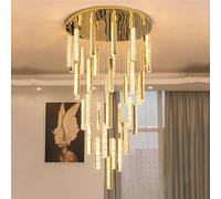 H118inch Gold Staircase with K9 Crystal Long Spiral for Ceilings Stainless Steel Large Foyer Chandeliers Entryway High Ceiling Dimmab(39heads)