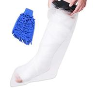 H2OGuard - Protector de pierna impermeable para yeso y vendaje con guante de higiene, diseño de media pierna para adultos para ducha o baño