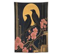 H3B8U2Y5 Cuervo Pareja bajo Luna dorada Tapiz de Pared, Art Deco, Salon