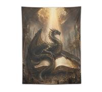 H3B8U2Y5 Dragon Rising from Open Libro Tapiz de Pared, Dorado Beam