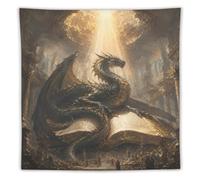 H3B8U2Y5 Dragon Rising from Open Libro Tapiz de Pared, Estilo Surrealista