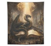 H3B8U2Y5 Dragon Rising from Open Libro Tapiz de Pared, Ilustracion Fantasia