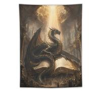 H3B8U2Y5 Dragon Rising from Open Libro Tapiz de Pared, Ilustracion Fantasia