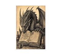 H3B8U2Y5 Libro de lectura del dragon Arte de Pared en Lienzo, Cabecera