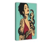 H3B8U2Y5 Mujer Tatuada con Serpiente Cuadro en Lienzo, Oficina
