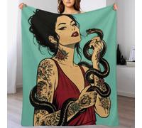 H3B8U2Y5 Mujer Tatuada con Serpiente Manta Vestido Rojo Manta Hogar Sofa