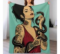 H3B8U2Y5 Mujer Tatuada con Serpiente Manta Vestido Rojo Polar Calida Salon