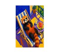 H3B8U2Y5 Panda rojo junto a la piscina Cuadro en Lienzo, Realismo Zona Sofa