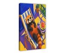 H3B8U2Y5 Panda rojo junto a la piscina Cuadro en Lienzo, Realismo Zona Sofa
