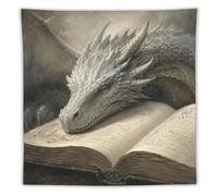 H3B8U2Y5 Silver Dragon Resting on Open Libro Tapiz de Pared, Salon