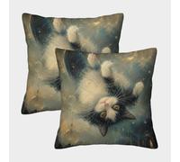 H3B8U2Y5 Upside Down Cat Moonlit Funda Almohada Set 2 Doble Cara