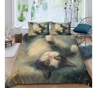 H3B8U2Y5 Upside Down Cat Moonlit Juego de Funda Nordica Juego de 3 Piezas