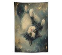 H3B8U2Y5 Upside Down Gato Luz de Luna Tapiz de Pared, Colgante de Techo