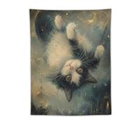 H3B8U2Y5 Upside Down Gato Luz de Luna Tapiz de Pared, Vintage Mood