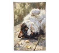 H3B8U2Y5 Upside Down Tuxedo Gato Tapiz de Pared, Ilustracion Realista, Cama