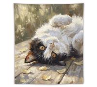 H3B8U2Y5 Upside Down Tuxedo Gato Tapiz de Pared, Pintura al Oleo