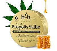 H4H - Pomada de propóleo en dosis alta con miel de Manuka, manos y labios | Receta farmacéutica 16. Jh. ; anhidro y libre de cortisona; con cáñamo, rosa mosqueta y cera de abejas; para piel seca e